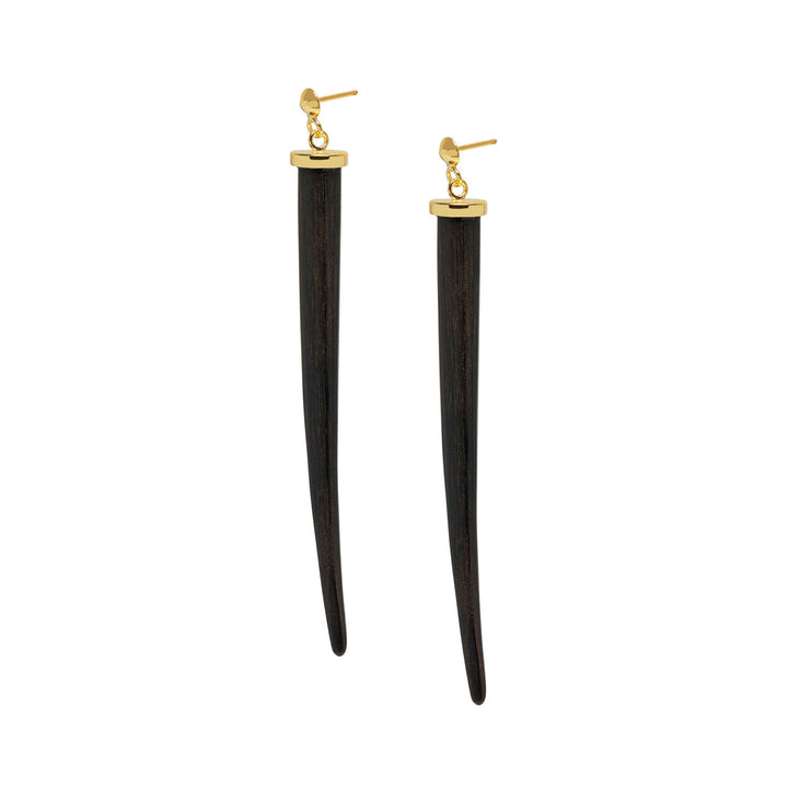 Tala Black Wood and Gold Long Spike Earrings