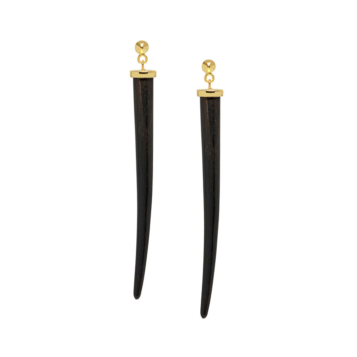 Tala Black Wood and Gold Long Spike Earrings