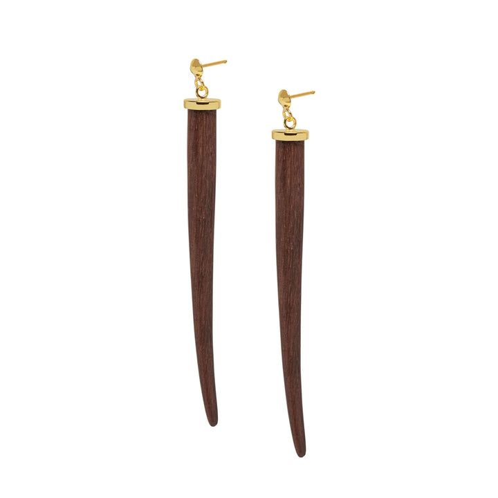 Tala Brown Wood and Gold Long Spike Earrings