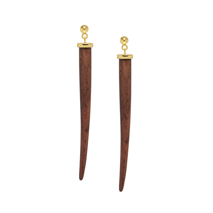 Tala Brown Wood and Gold Long Spike Earrings