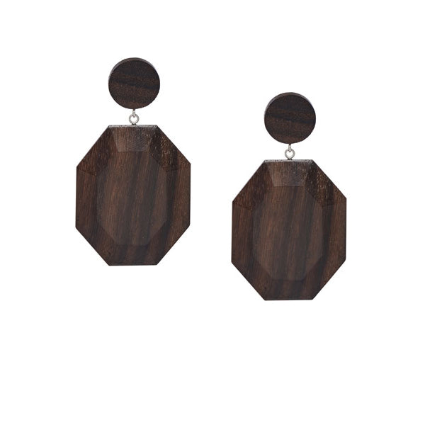 Branch Jewellery - Brown wood hexagonal drop earring