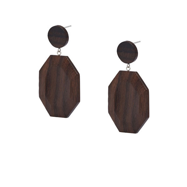 Branch Jewellery - Brown wood hexagonal drop earring