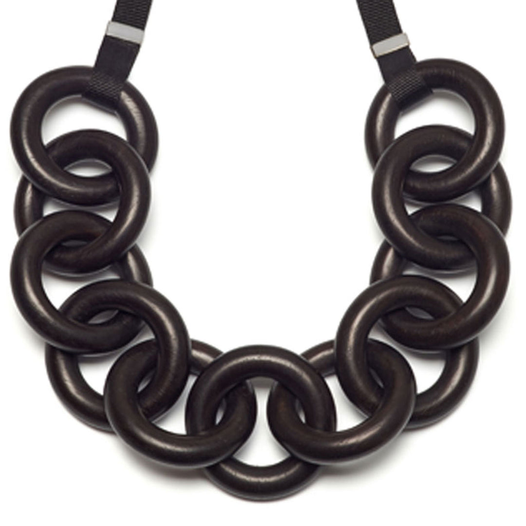 Branch Jewellery Black wood chunky circle link necklace on black ribbon