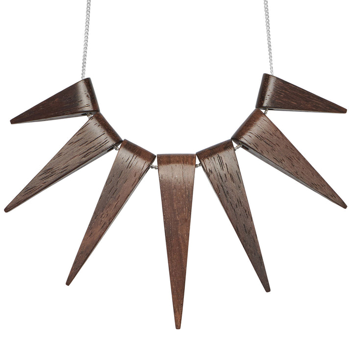 Brown wood multiple Spike Pendant - Silver