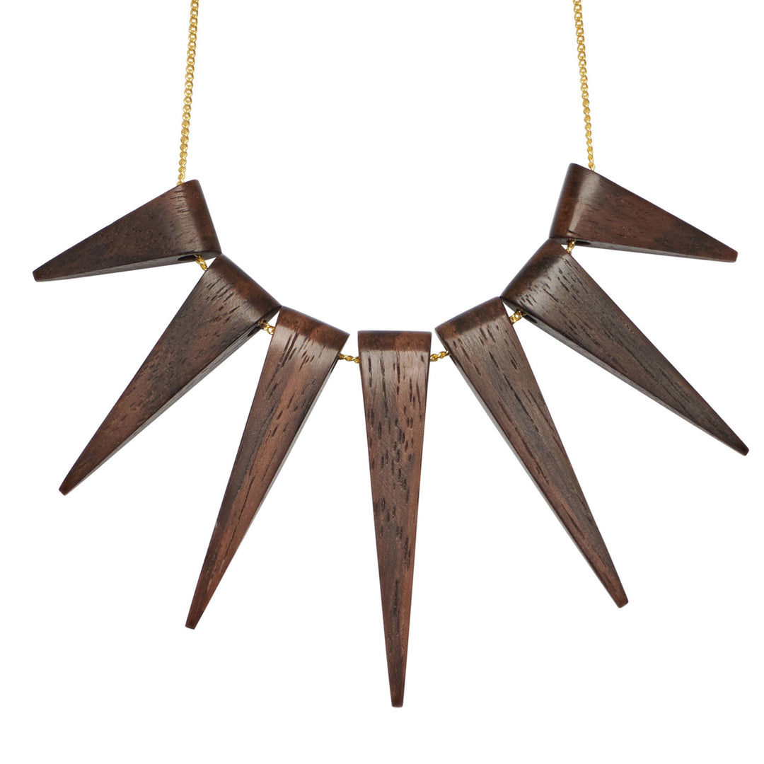 Brown wood multiple Spike Pendant - Gold