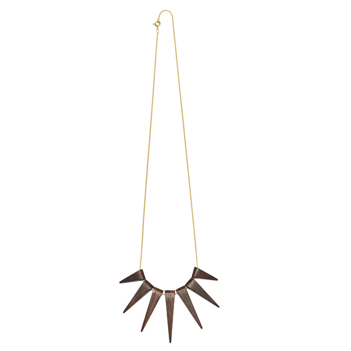 Brown wood multiple Spike Pendant - Gold