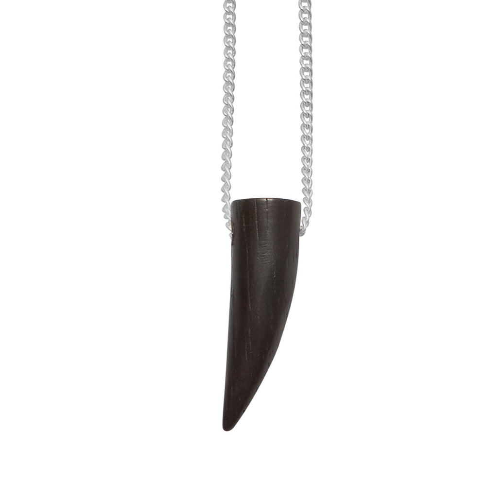 Short Black wood horn shaped pendant - Silver