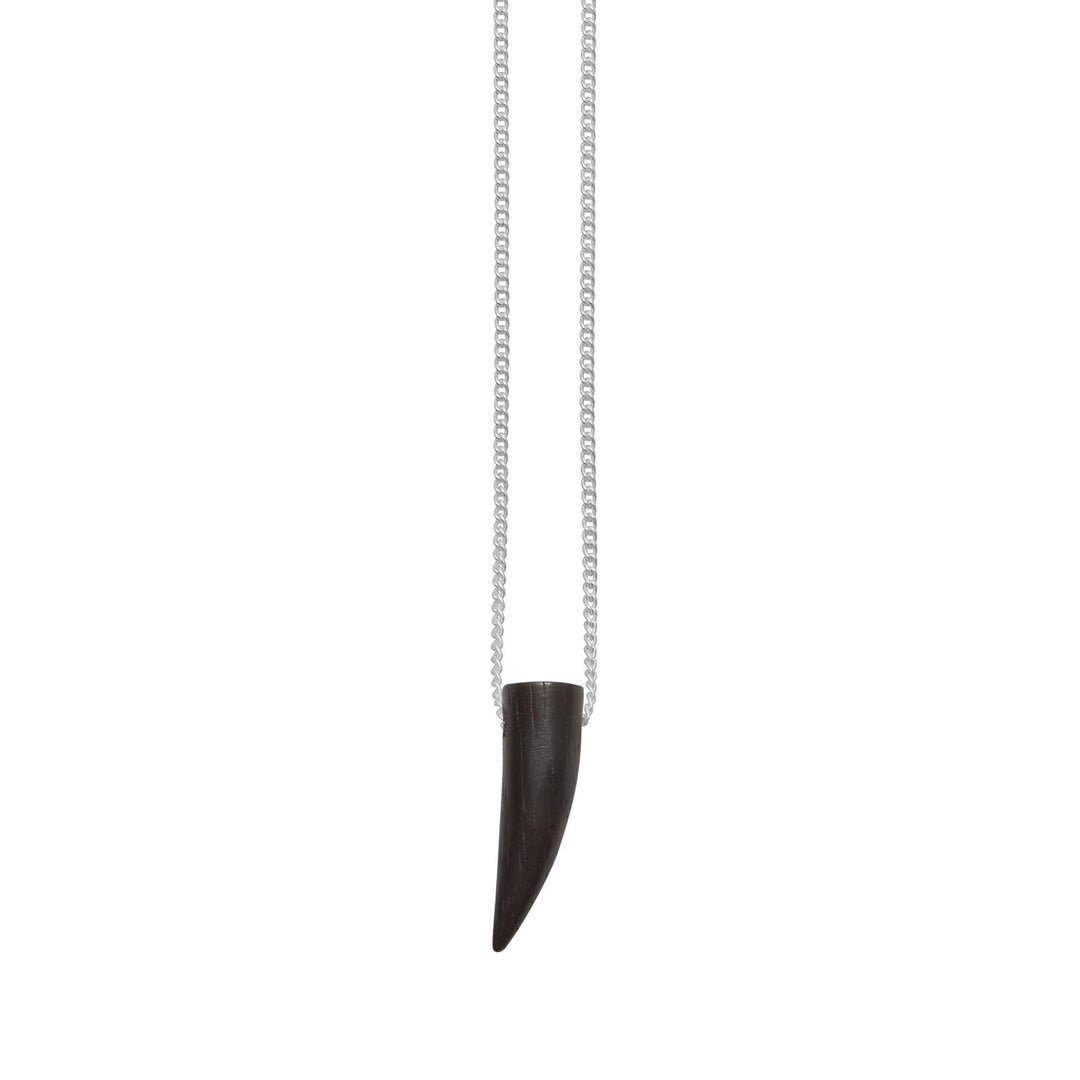 Short Black wood horn shaped pendant - SilverShort Black wood horn shaped pendant - Silver