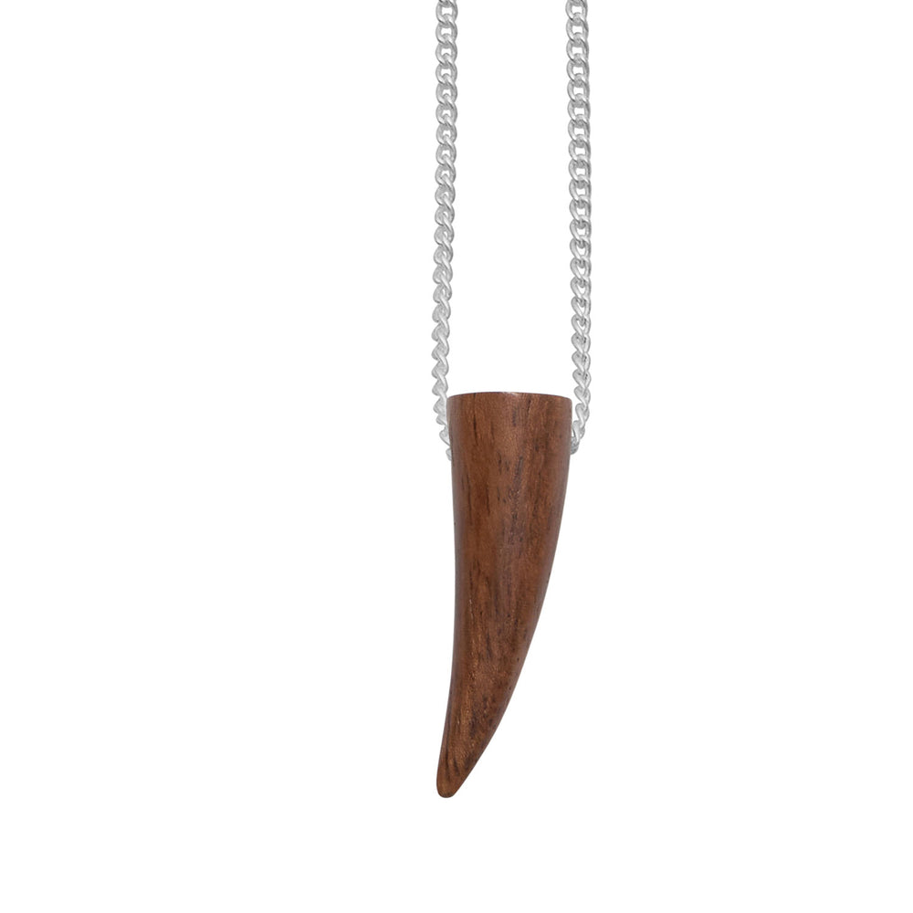 Short Brown wood horn shaped pendant - Silver