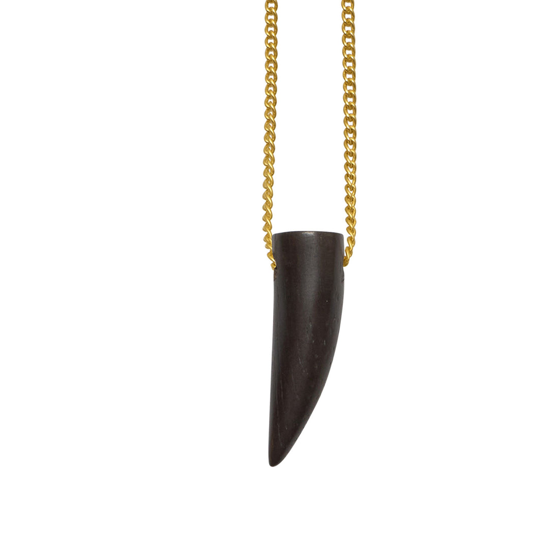 Short Black wood horn shaped pendant - Gold
