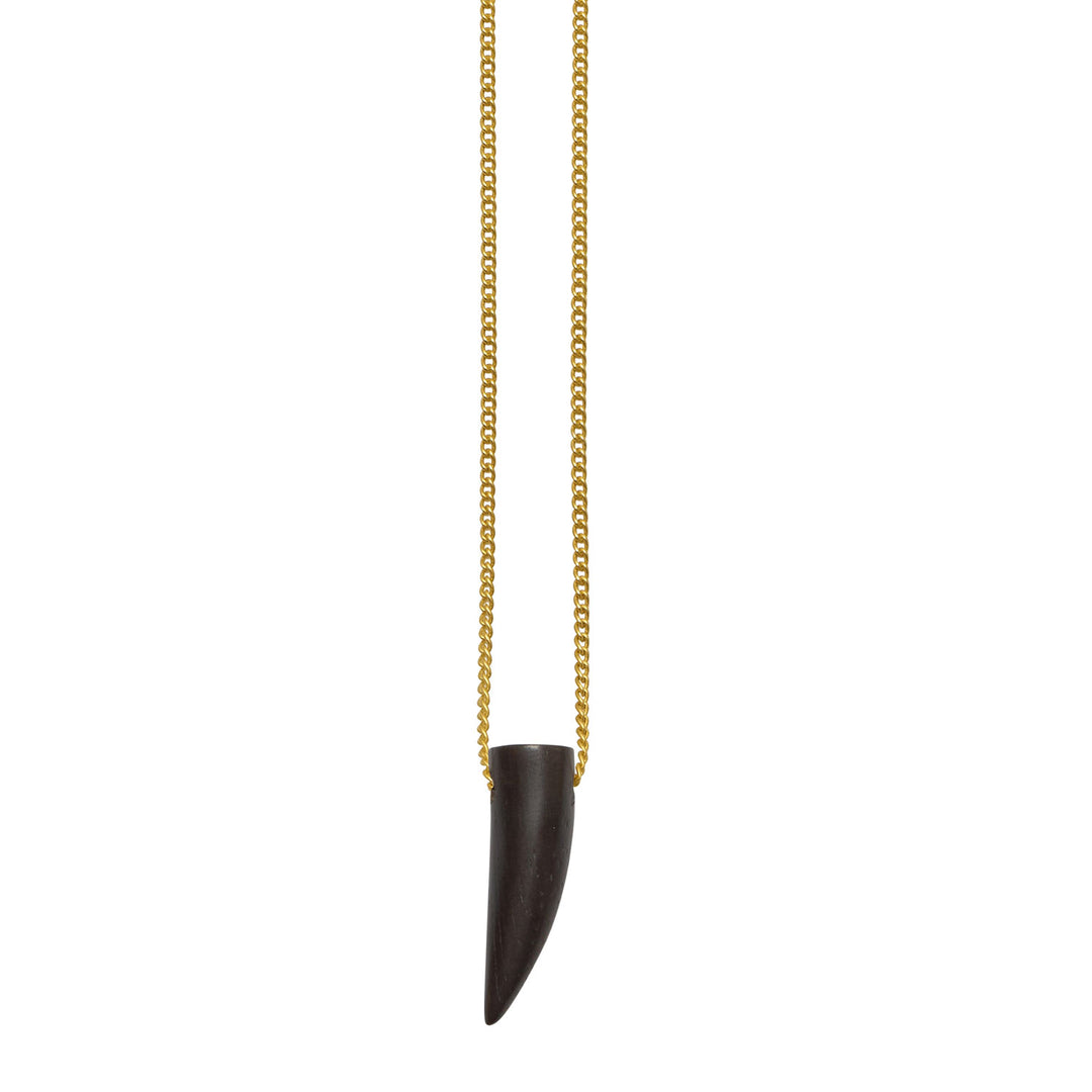 Short Black wood horn shaped pendant - Gold
