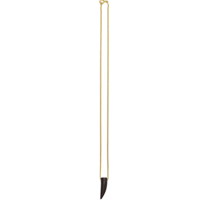Short Brown wood horn shaped pendant - Gold