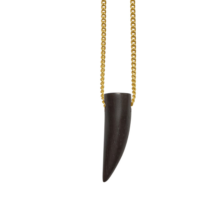 Short Brown wood horn shaped pendant - Gold