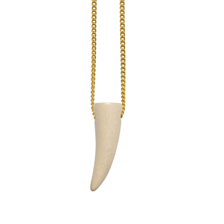 Short White wood horn shaped pendant - Gold