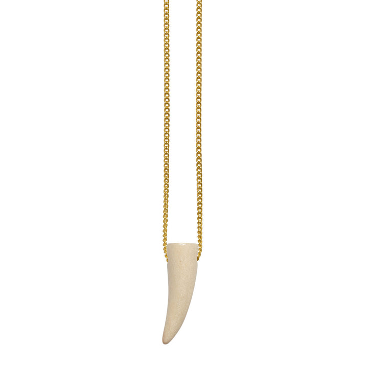 Short White wood horn shaped pendant - Gold