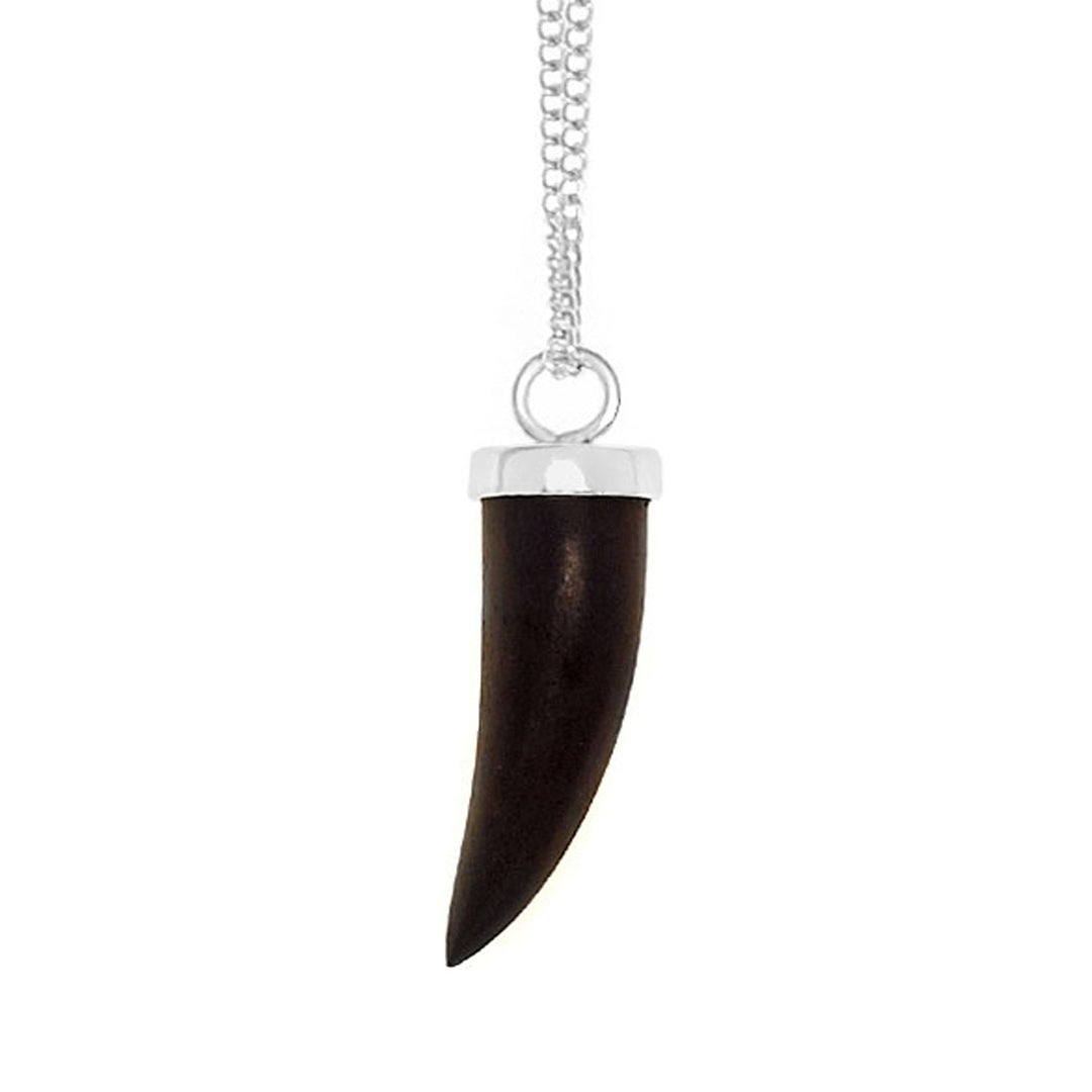 Small brown wood horn shaped pendant - silver