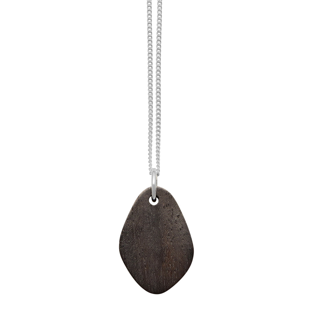 Branch Jewellery - Black wood flat oval shaped pendant - silver