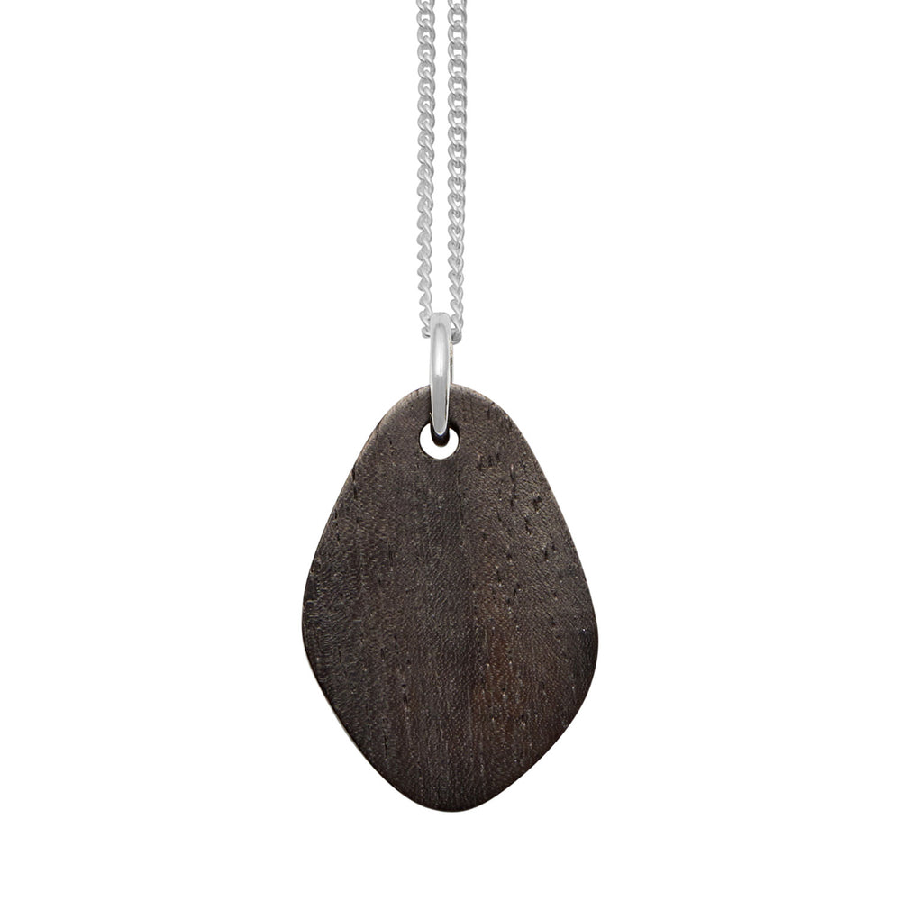 Branch Jewellery - Black wood flat oval shaped pendant - silver