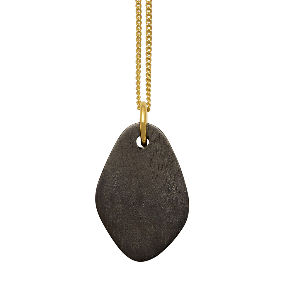 Branch Jewellery - Black wood flat oval shaped pendant - Gold