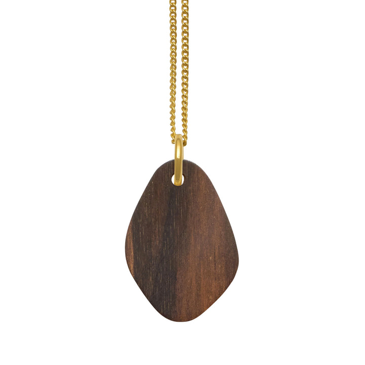 Brown wood flat oval shaped pendant - Gold