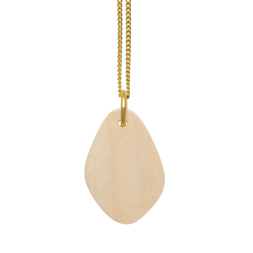 White wood flat oval shaped pendant - Gold