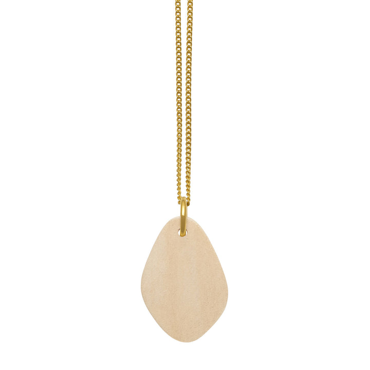 White wood flat oval shaped pendant - Gold