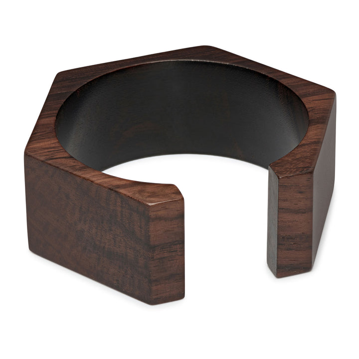 Brown Wood Hexagon Open Bangle