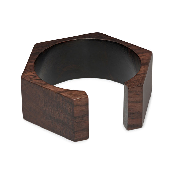 Brown Wood Hexagon Open Bangle