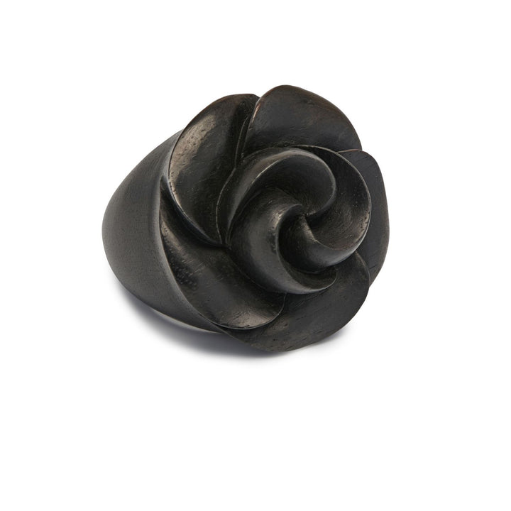 Hand-Carved Black Wooden Rose Ring
