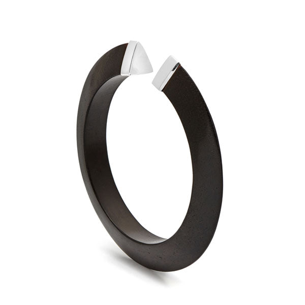 Branch jewellery - Black wood bangle with silver capped ends