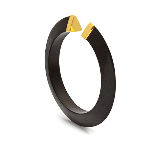 Black Wood Open Tribe Bangle- Gold Plate