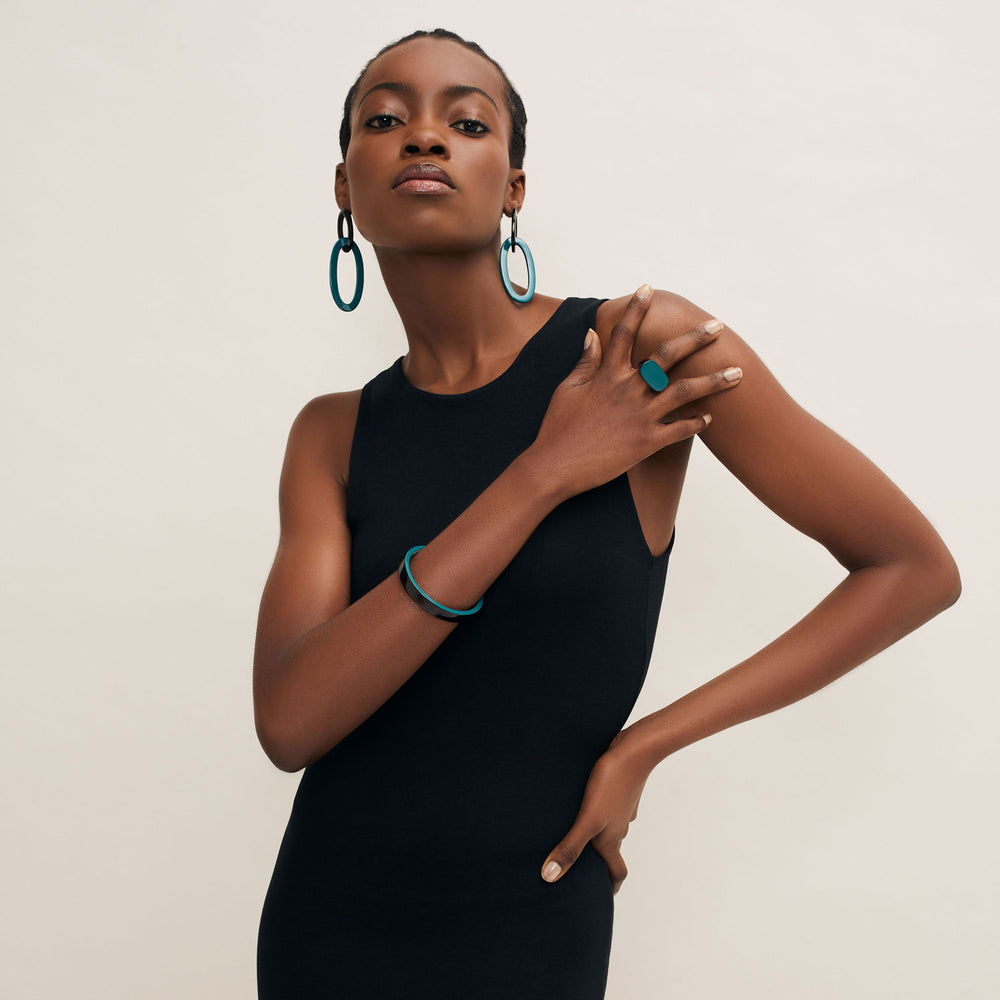 Branch Jewellery - Slim natural black and teal blue lacquered horn jewellery collection