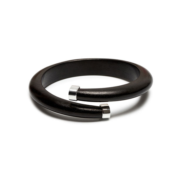 Black wood and silver wrap over bangle