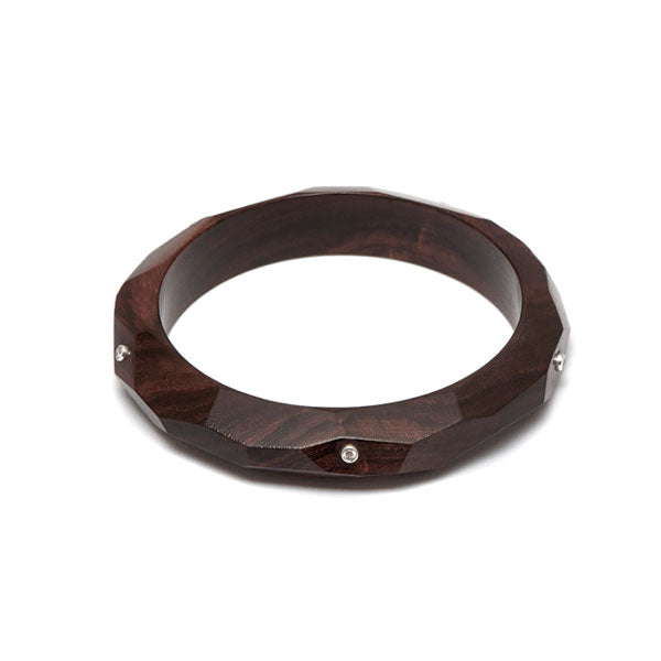 Branch Jewellery - Faceted brown wood bangle set with stones