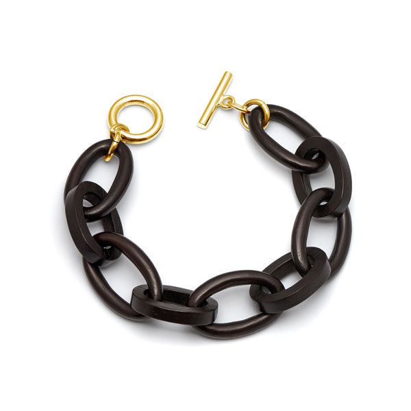 Branch Jewellery - Black wood oval link bracelet with gold clasp