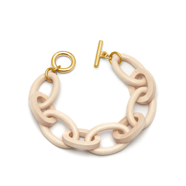 Branch Jewellery - White wood oval link bracelet with gold clasp