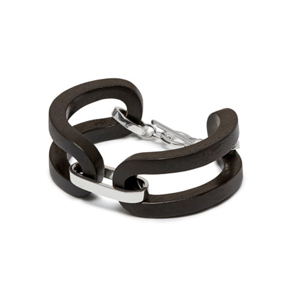 Branch jewellery - Black wood open link bracelet set with silver