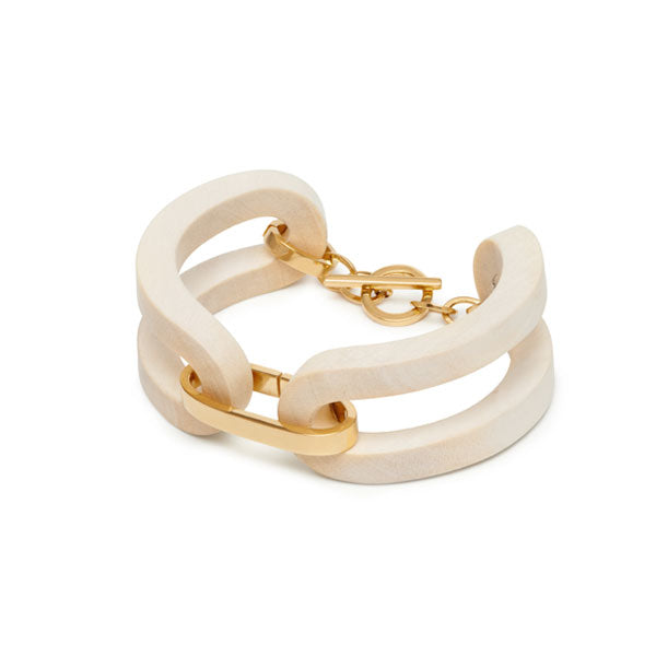Branch jewellery - White wood open link bracelet set with gold 