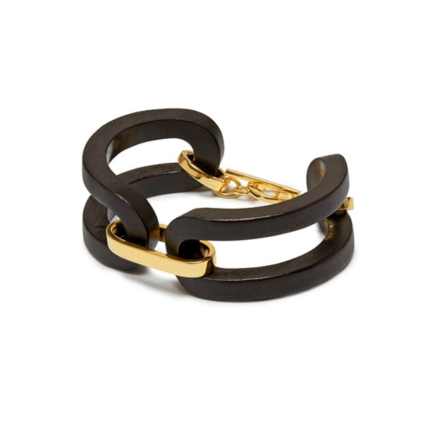 Branch jewellery - Black wood open link bracelet set with gold 