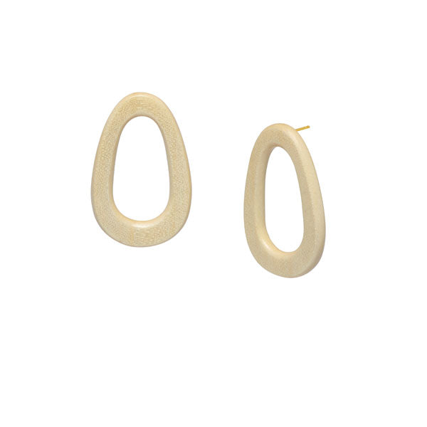 White wood and silver Open oval earring 