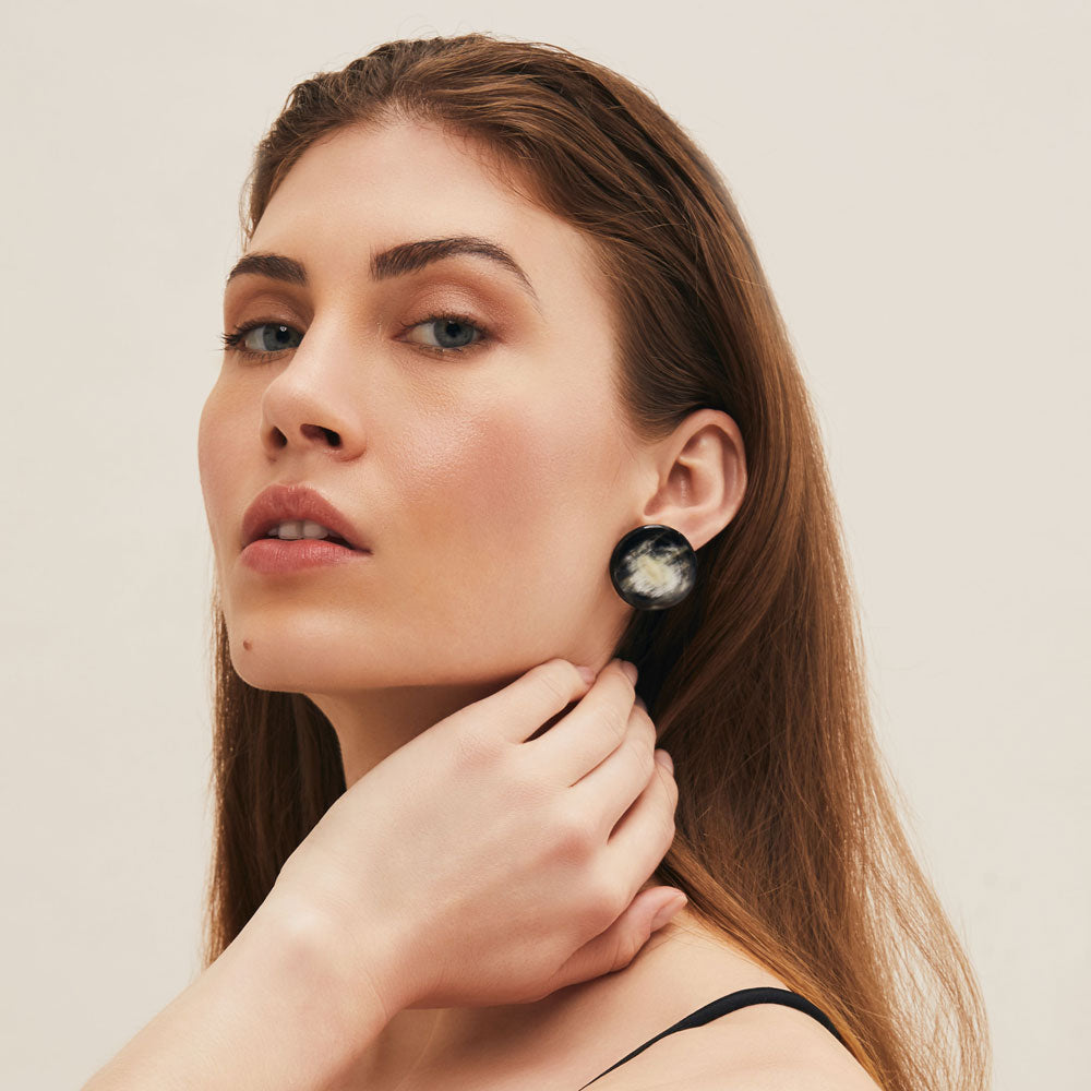 Branch Jewellery - Round Black Natural horn stud earrings.