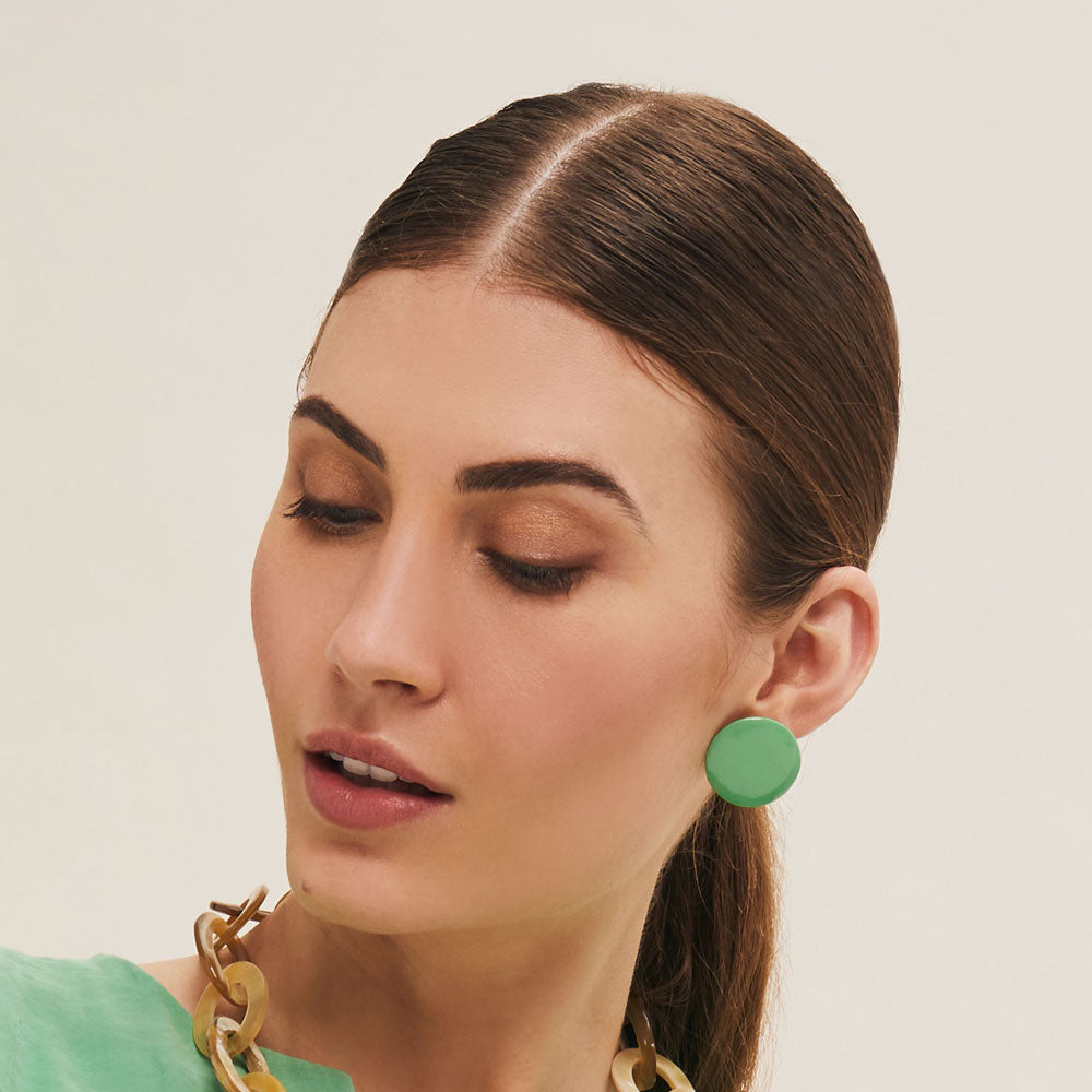 Branch Jewellery - Mint Green Lacquered horn round stud earring.