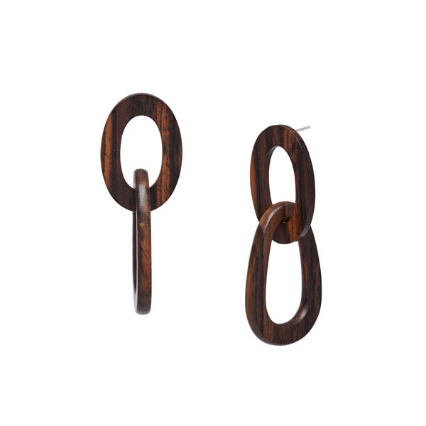 Oval Link Earring - Brown wood