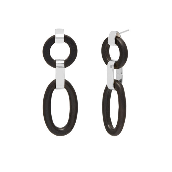 Branch Jewellery - Black wood and silver plate double link earring