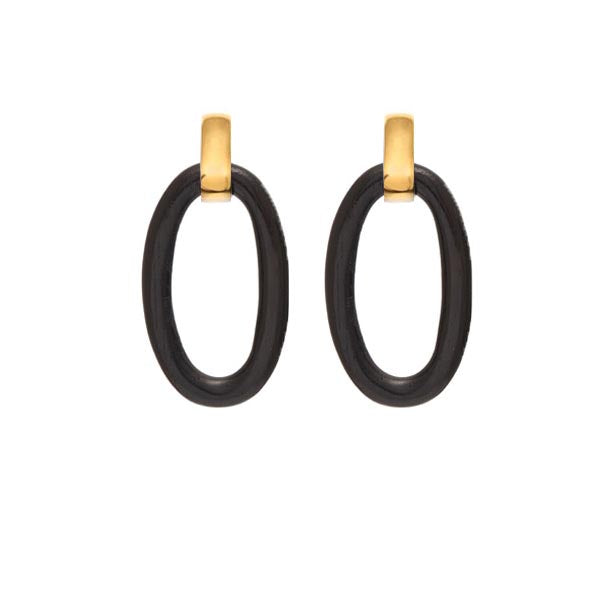 Oval Blackwood Link Earring - Gold