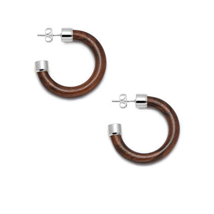 Small Rosewood rounded hoop earring - Silver
