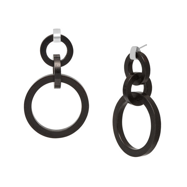 Branch Jewellery - Black wood and silver round link earrings