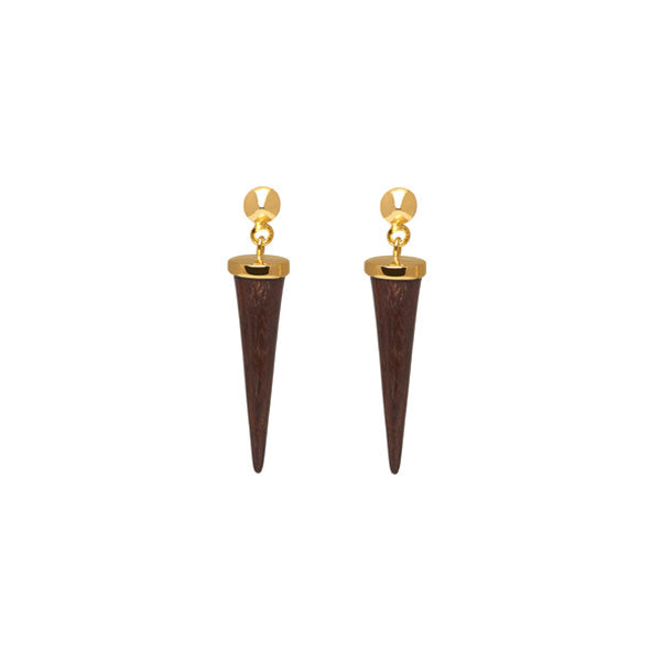 Rosewood and gold round spike earring