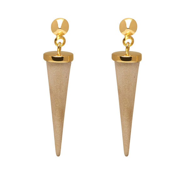 White wood round spike earring - Gold