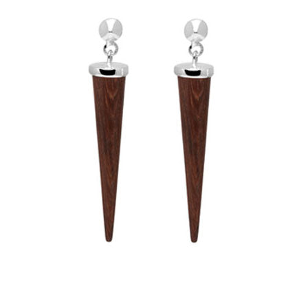 Long Rosewood round spike earring - Silver
